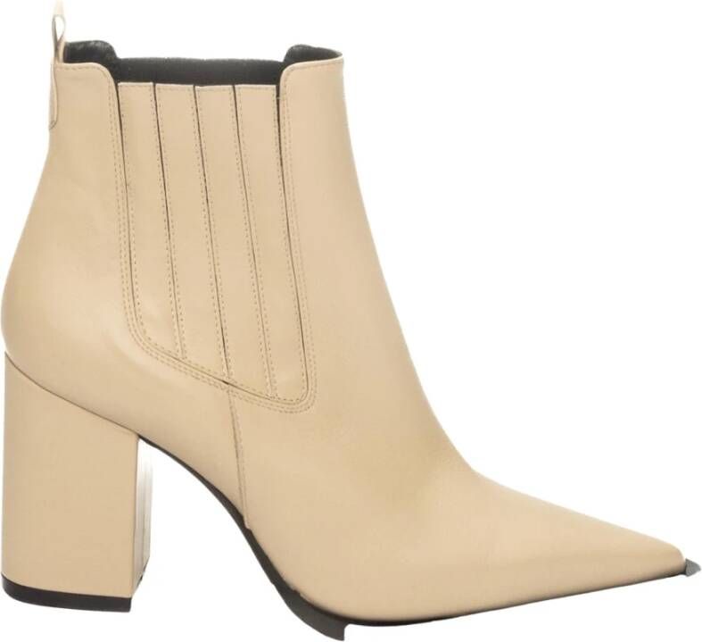 Albano Beige Leren Beatles Enkellaarzen Beige Dames