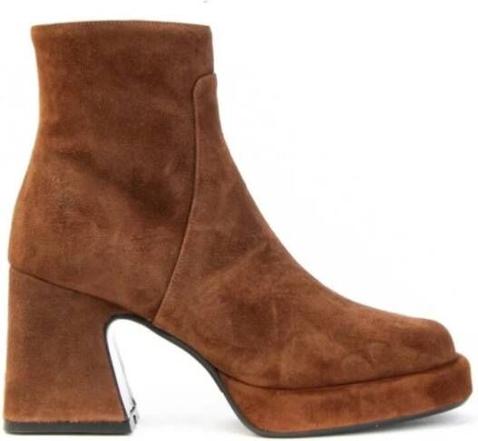 Albano Suede Plateau Enkellaars met Rits Brown Dames