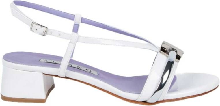 Albano Witte Lakleren Sandalen met Zilveren Metalen Detail White Dames