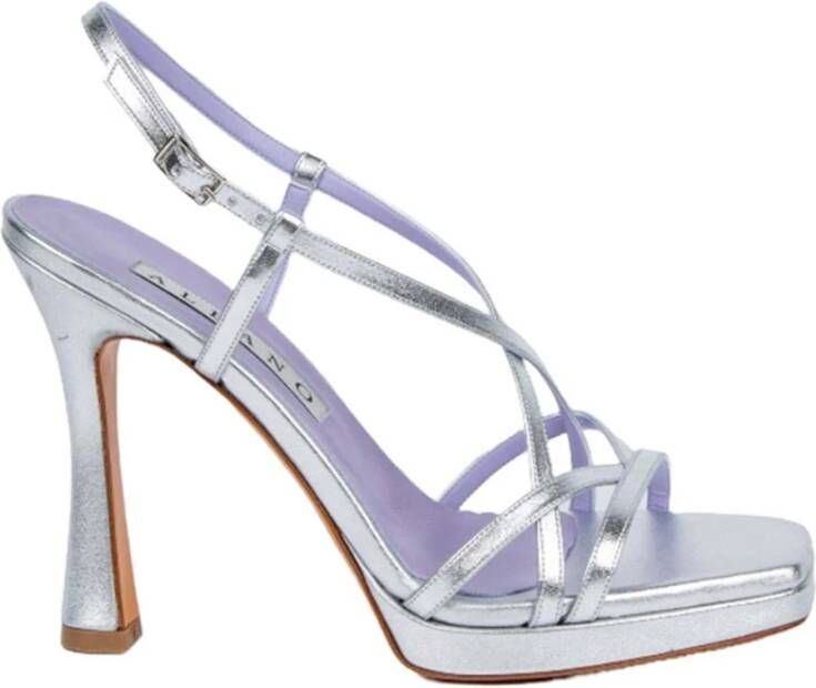 Albano Zilver Metallic Geweven Sandalen 11cm Hak Gray Dames