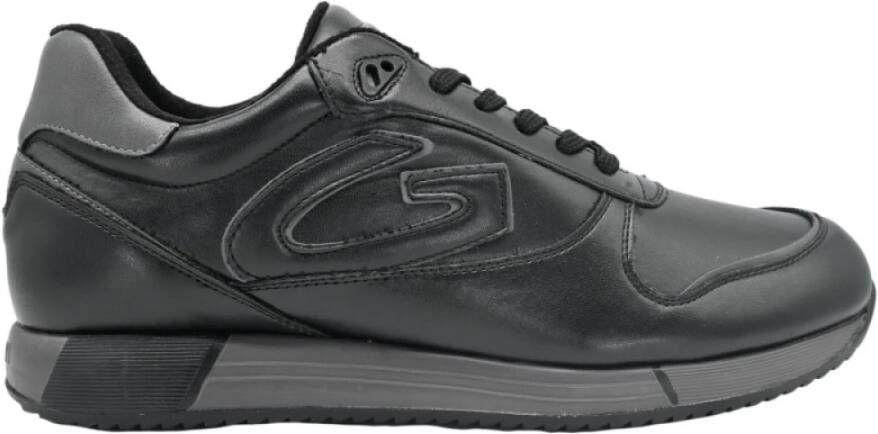 Alberto Guardiani Lage Man Leren Sneakers Zwart Grijs Gray Heren