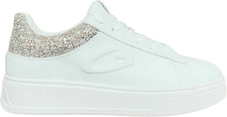 Alberto Guardiani Witte leren sneakers met glitterinzet White Dames