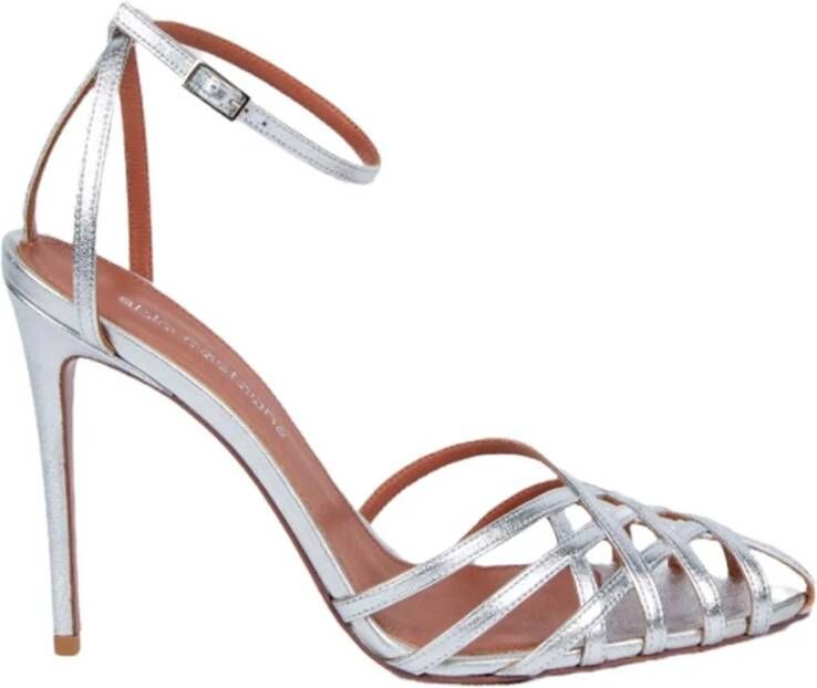 Aldo Castagna Miami Zilveren Geweven Enkelband Sandalen Gray Dames