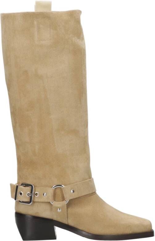 Aldo Castagna Suede Texaanse Laarzen met Vierkante Neus Beige Dames