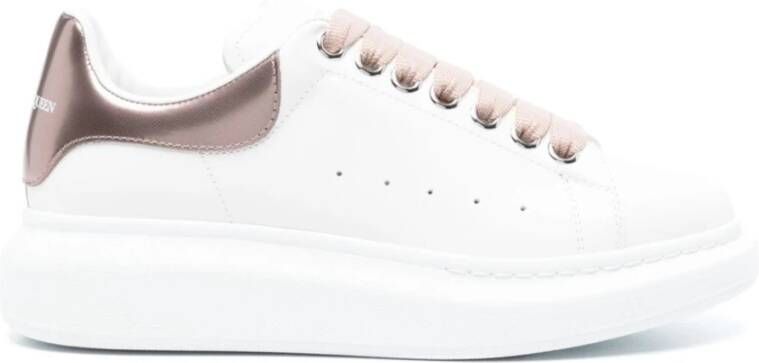 Alexander mcqueen Bronzen Hiel Witte Leren Sneakers White Dames