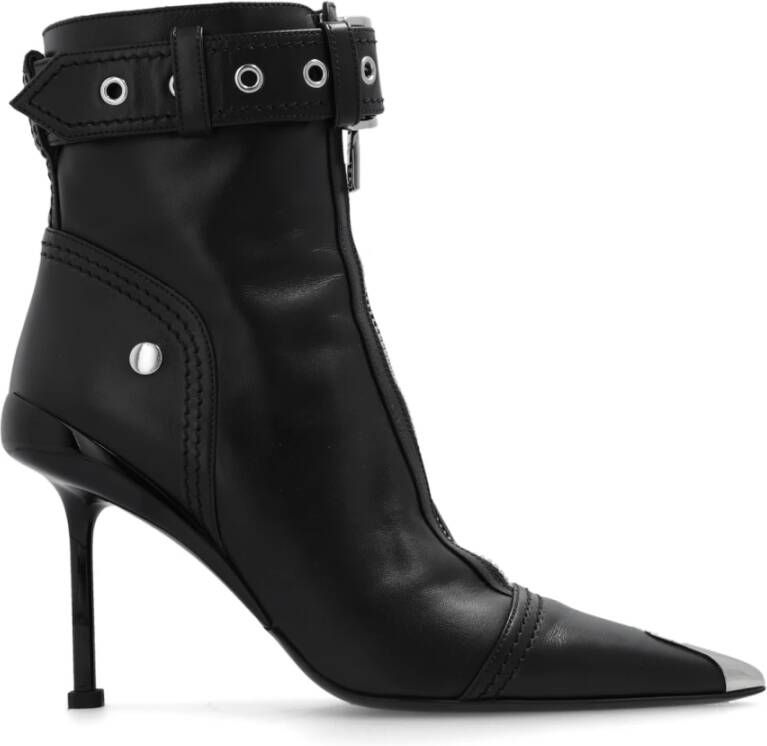 Alexander mcqueen Zwarte Biker Enkellaarzen met Punk-stijl Neus Black Dames