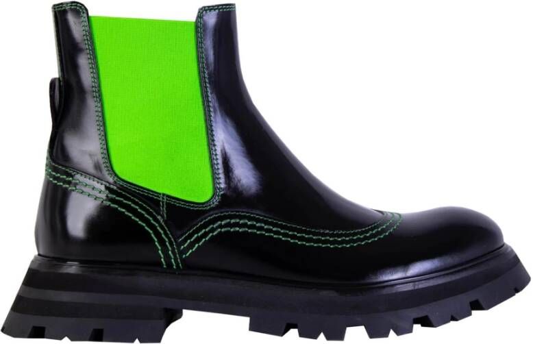 Alexander mcqueen Zwarte Leren Fluo Inzet Chelsea Laarzen Black Dames