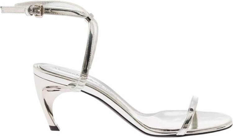 Alexander mcqueen Grijze Metallic Leren Armadillo Hak Sandalen Gray Dames