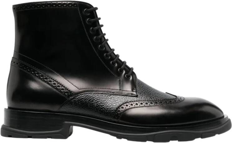 Alexander mcqueen Zwarte Leren Veterschoenen met Geborduurde Details Black Heren