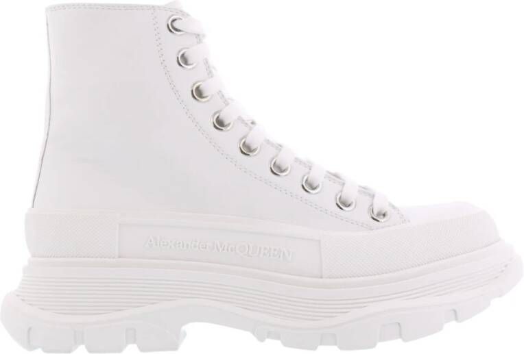 Alexander mcqueen Zwarte canvas enkellaarzen met oversized rubberen zool White