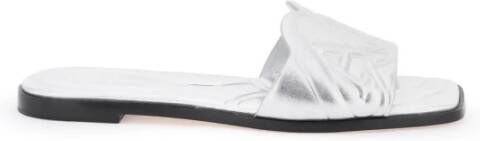 Alexander mcqueen Leren slides met reliëf zegellogo Gray Dames