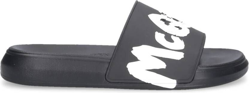 Alexander mcqueen Zwarte Graffiti-Logo Slip-On Slides voor Heren Black Heren