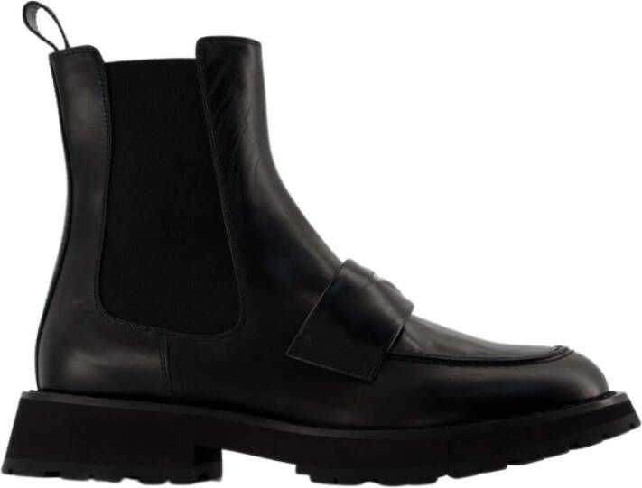 Alexander mcqueen Boots Worker Punk Ankle Boots Black White Leather in zwart