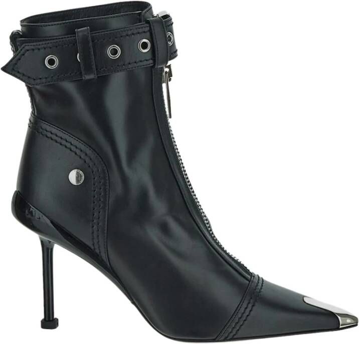 Alexander mcqueen Zwarte Leren Rits Enkellaars Black Dames