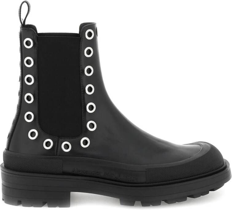 Alexander mcqueen Tread Slick Ankle Boots Black White Leather Zwart Heren