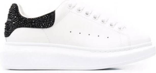 Alexander mcqueen Oversized Leren Sneakers met Kristalversiering White Dames