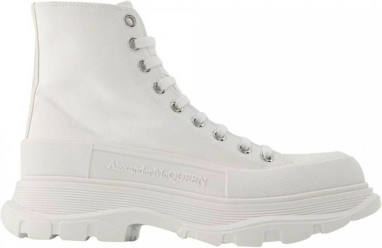 Alexander mcqueen Zwarte canvas enkellaarzen met oversized rubberen zool White