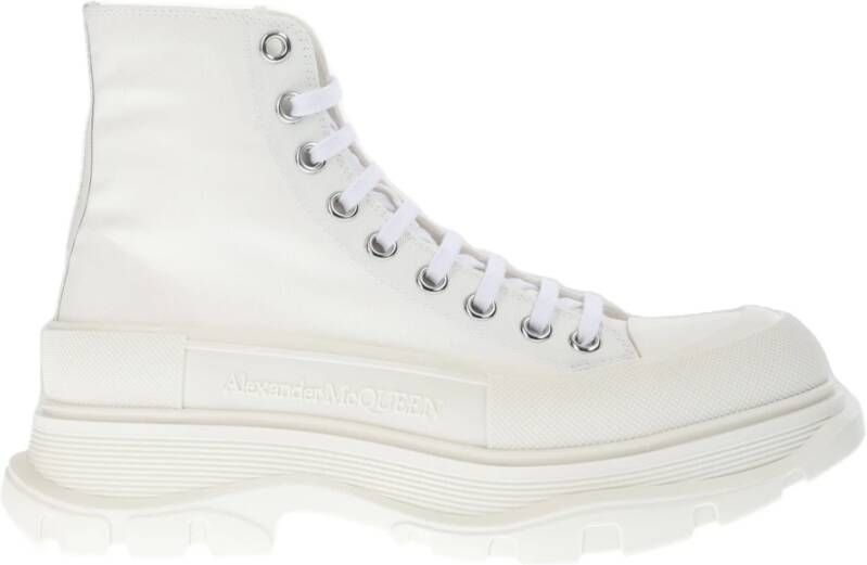 Alexander mcqueen Zwarte canvas enkellaarzen met oversized rubberen zool White