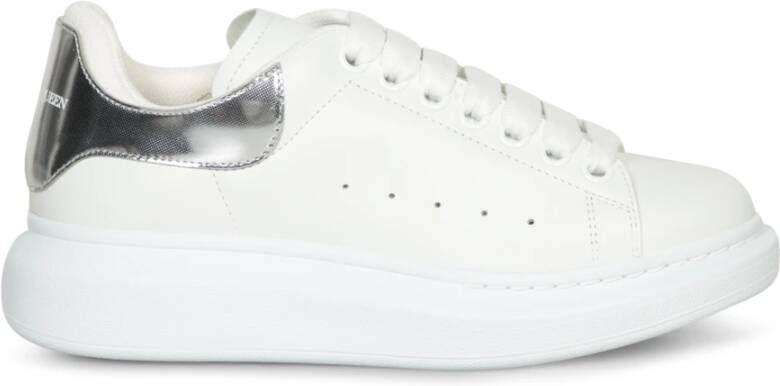 alexander mcqueen Witte Leren Sneakers met Zilveren Accenten White Dames