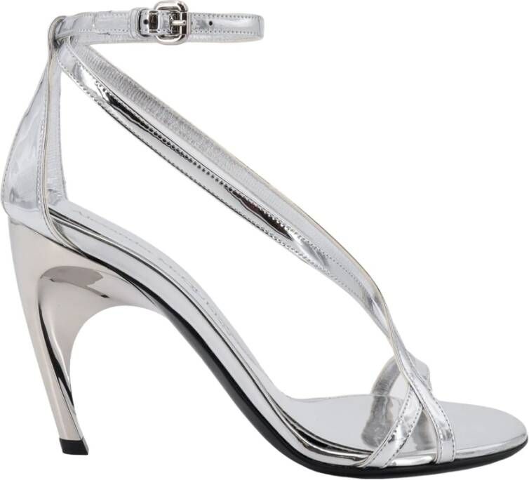 Alexander mcqueen Zilveren Leren Sandalen met Verstelbare Enkelband Gray Dames