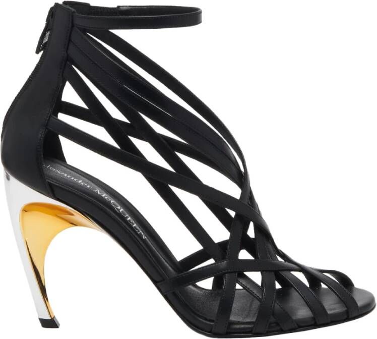 Alexander mcqueen Zwarte Leren Hoge Sandalen met Armadillo Hak Black Dames