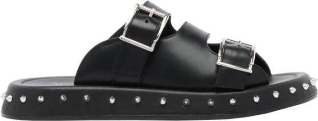 Alexander mcqueen Zwarte Leren Lage Sandalen met Studs Black Dames