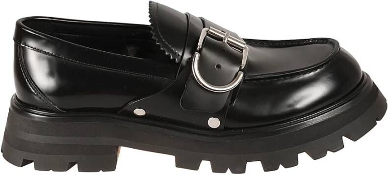 Alexander mcqueen Zwarte leren platte schoenen Black Heren