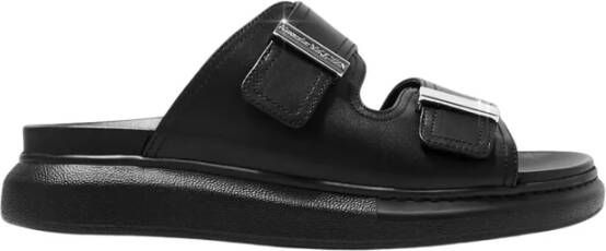 Alexander mcqueen Zwarte leren slippers met zilveren details Black Dames