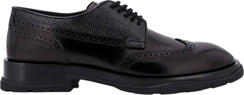 Alexander mcqueen Zwarte Leren Veterschoenen met Brogue Detail Black Heren