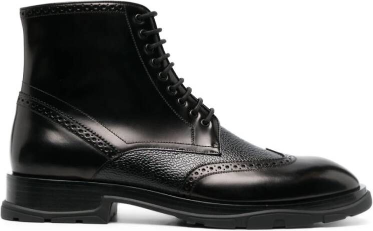 Alexander mcqueen Zwarte Leren Veterschoenen met Geborduurde Details Black Heren