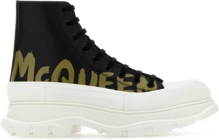 Alexander mcqueen Zwarte Leren Graffiti Print Sneakers Black Heren