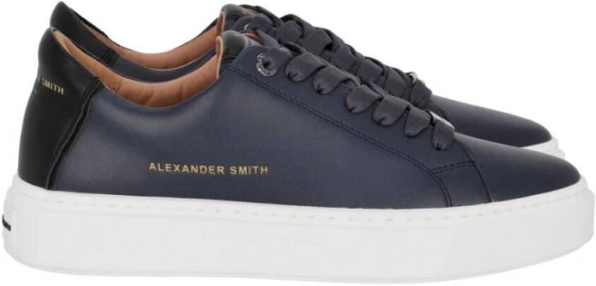 Alexander Smith Blauwe Leren Veterschoenen met Gouden Logo Blauw Heren