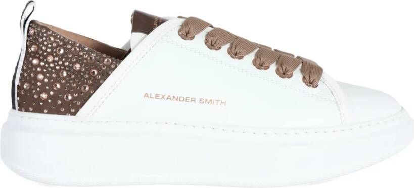 Alexander Smith Leren Sneakers met Strass Versieringen White Dames