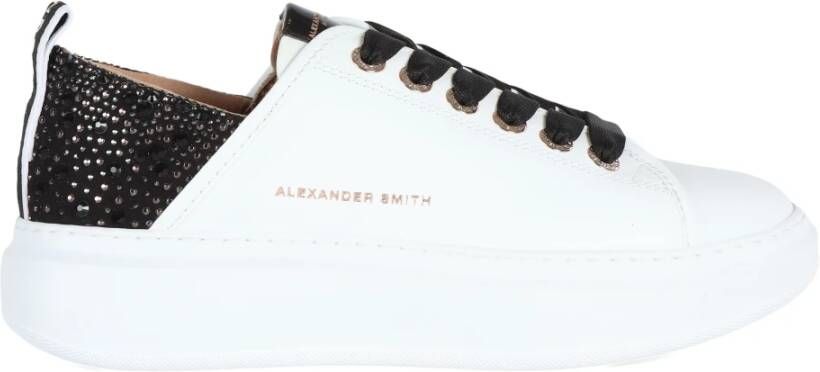 Alexander Smith Leren Sneakers met Strass Versieringen White Dames