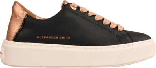 Alexander Smith Zwarte leren vetersneakers met koperen accenten Zwart Heren