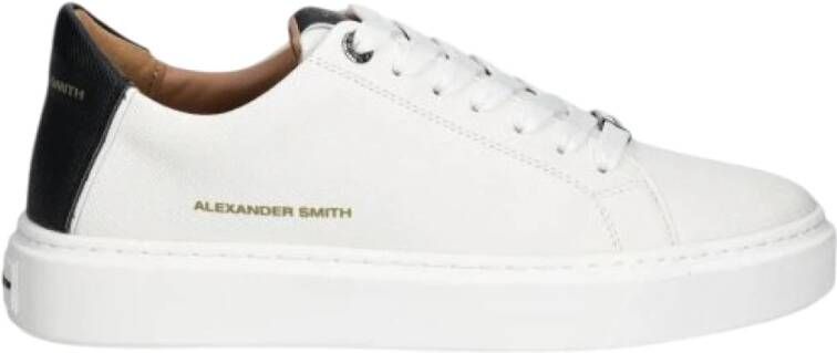 Alexander Smith Witte katoenen sneakers met gehamerd leer White Heren