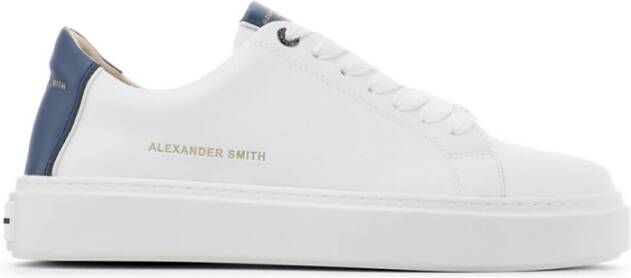 Alexander Smith Witte Leren Sneakers met Blauwe Hiel White Heren