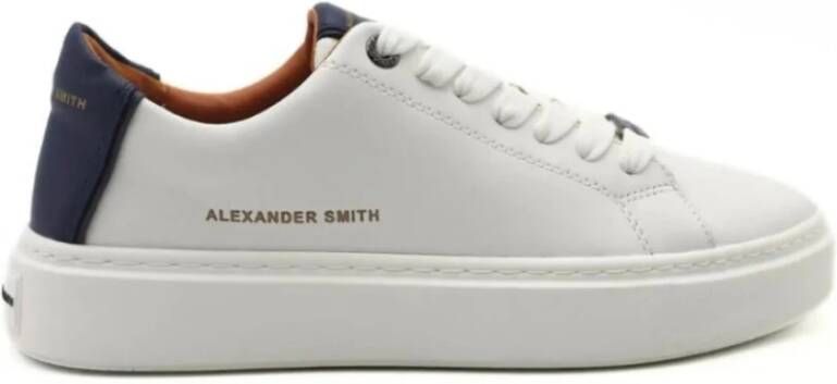 Alexander Smith Witte Sneakers met Blauwe Leren Accenten White Heren