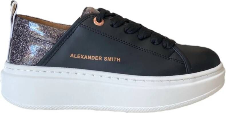 Alexander Smith Zwarte leren sneaker met glitterdetail Black Dames