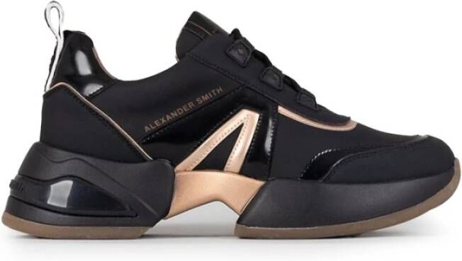 Alexander Smith Zwarte Plateau Sneakers met Gouden Details Black Dames