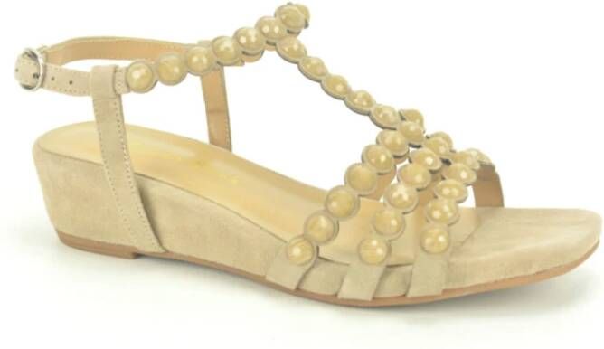 Alma en Pena Beige Sand Wedges met pareldetails Beige Dames