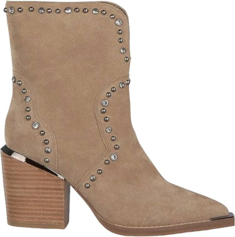 Alma en Pena Beige Suède Cowboylaars met 8 cm Rubberen Zool Beige Dames