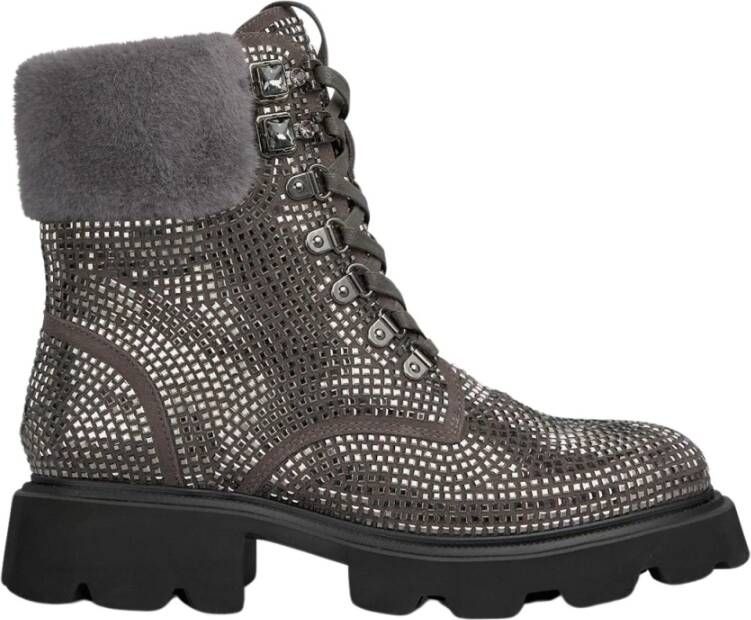 Alma en Pena Bontgevoerde veterschoenen Gray Dames