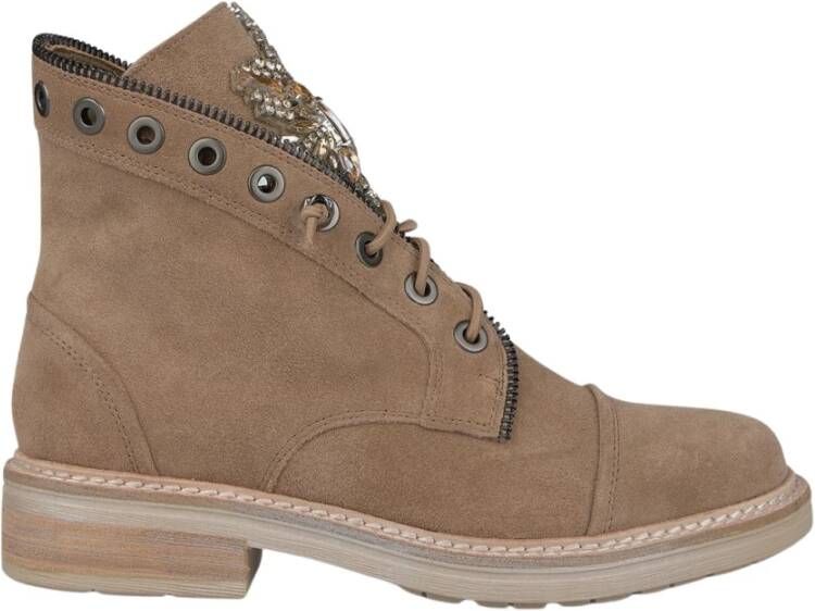 Alma en Pena Studded Leren Enkellaarzen Beige Dames