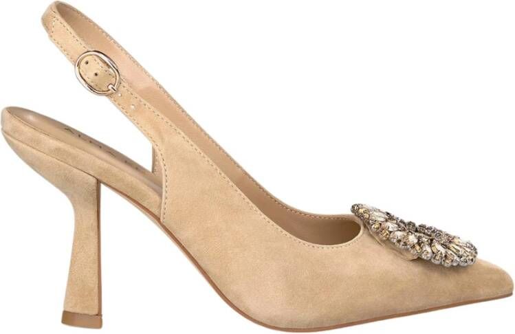 Alma en Pena Cirkelvormige Broche Hakken Leren Schoen Beige Dames