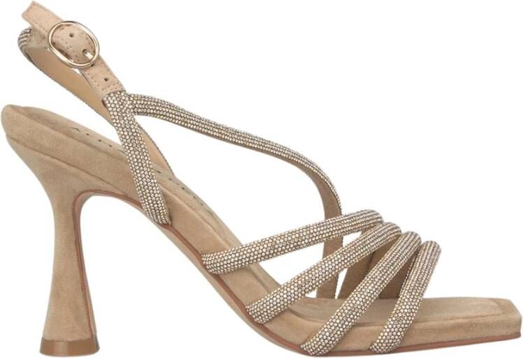 Alma en Pena Cirkelvormige Kruis Hiel Sandaal met Strass Details Beige Dames