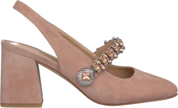 Alma en Pena Dames schoenen met vierkante hak en strass detail Pink Dames