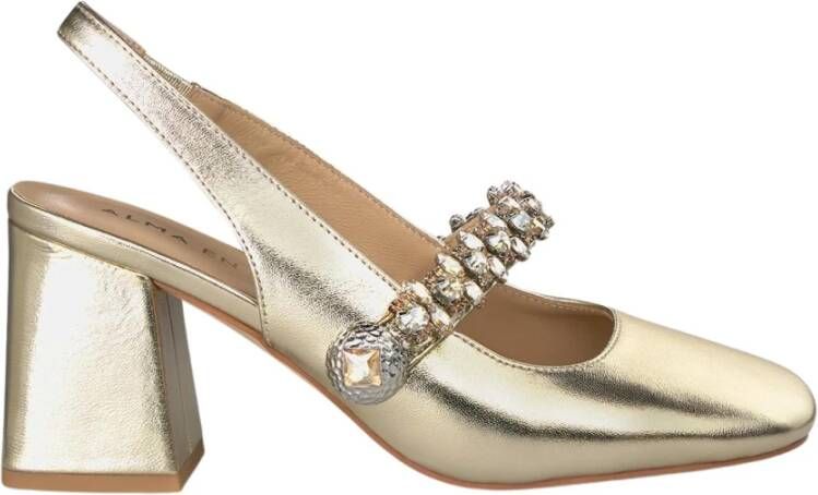 Alma en Pena Dames schoenen met vierkante hak en strass detail Yellow Dames