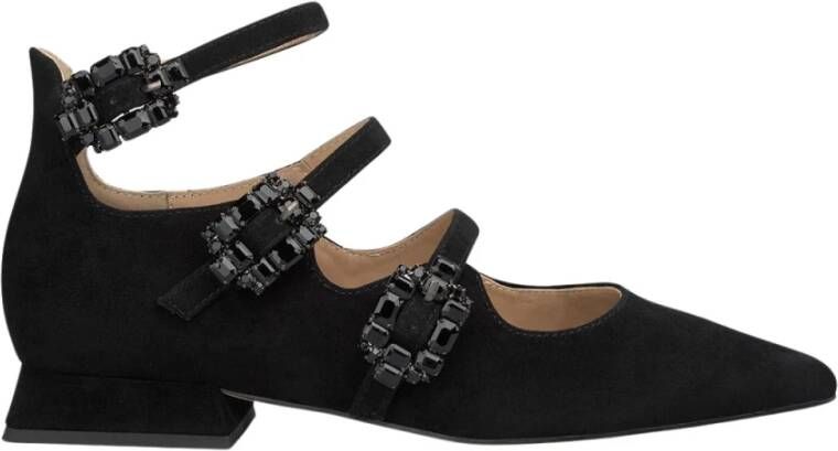 Alma en Pena Drievoudige gesp platte ballerina schoenen Black Dames