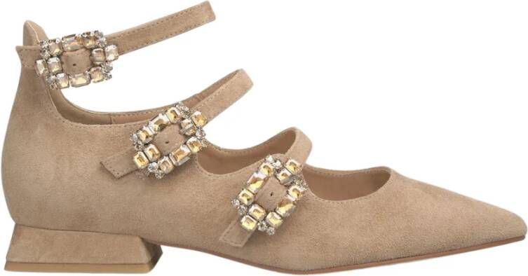 Alma en Pena Drievoudige gesp platte ballerina schoenen Brown Dames